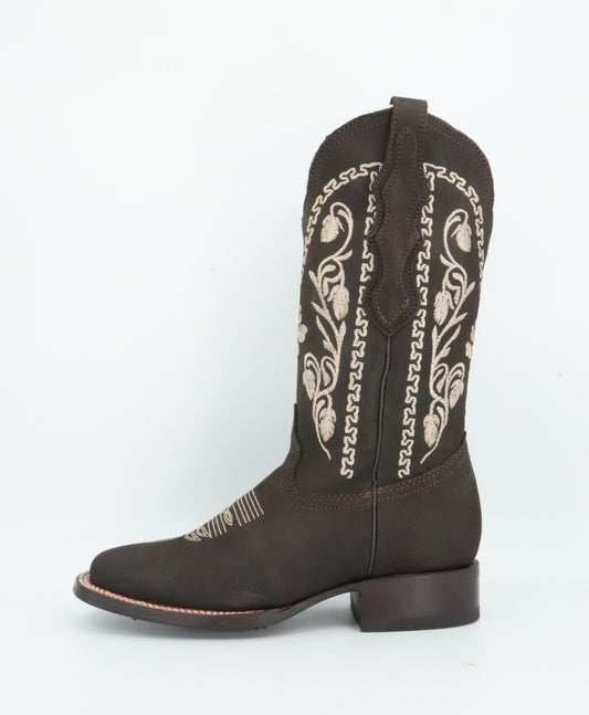 White Diamond Women's Nobuck Dark Brown Square Toe Boot