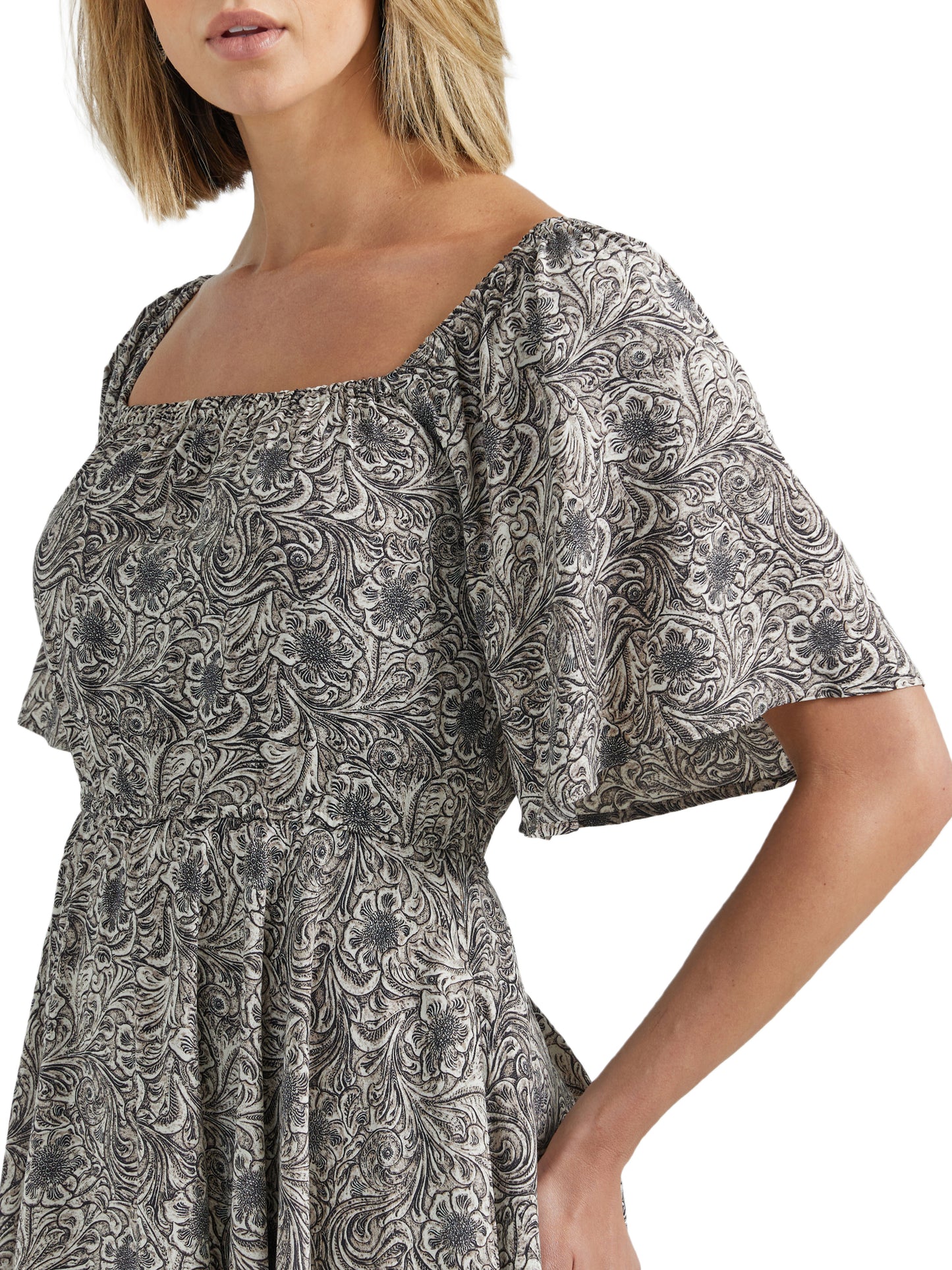 Wrangler Retro Women's Americana Flutter Sleeve Dress Grey