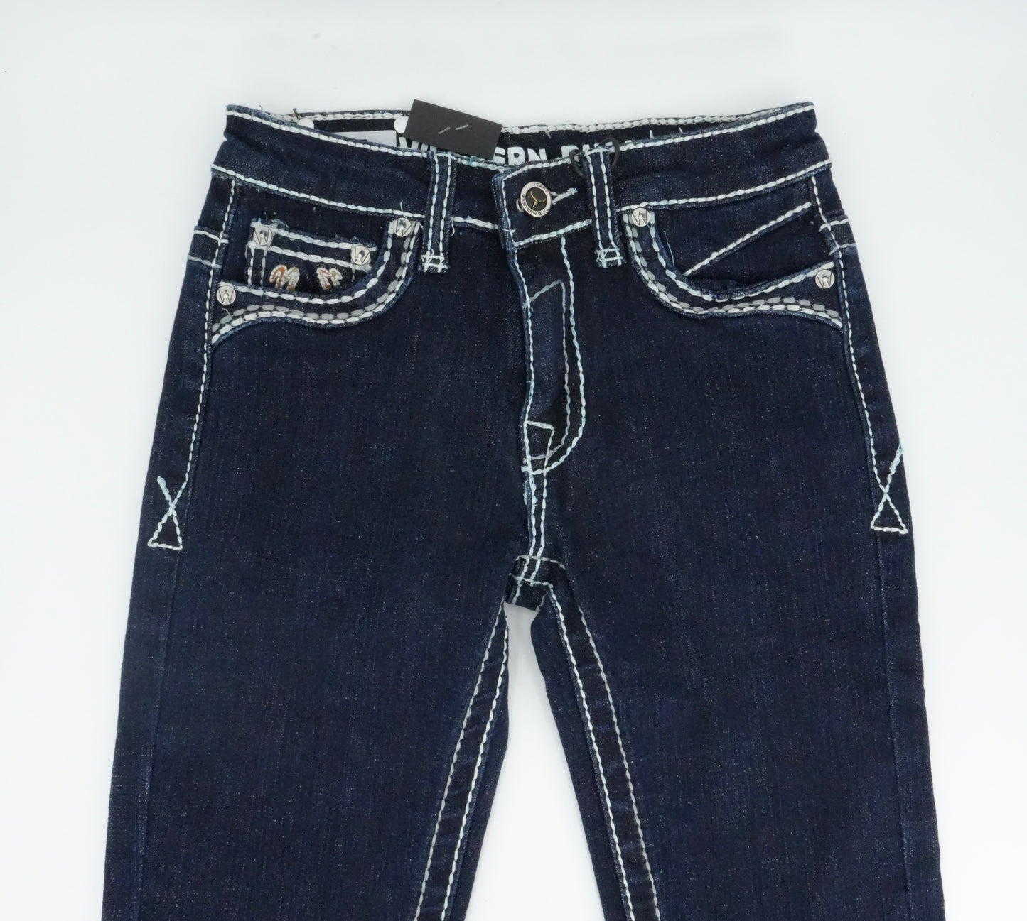 Youth's Western Bull Horseshoe Pocket Dark Blue Straight Jean