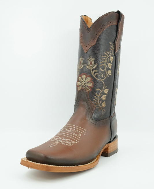 La Sierra Women's Honey Embroidered Floral Square Toe Boot