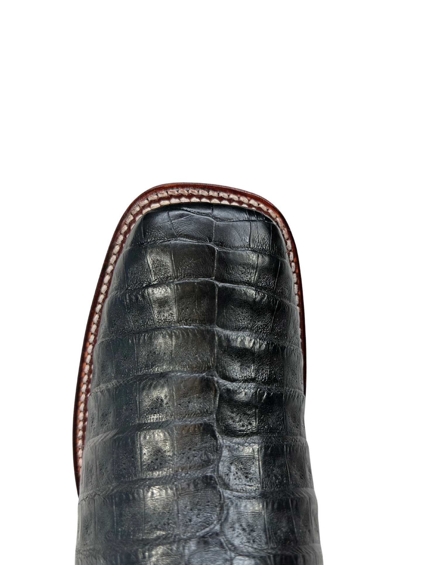 Los Altos Black Genuine Caiman Belly Wide Square Toe Boot