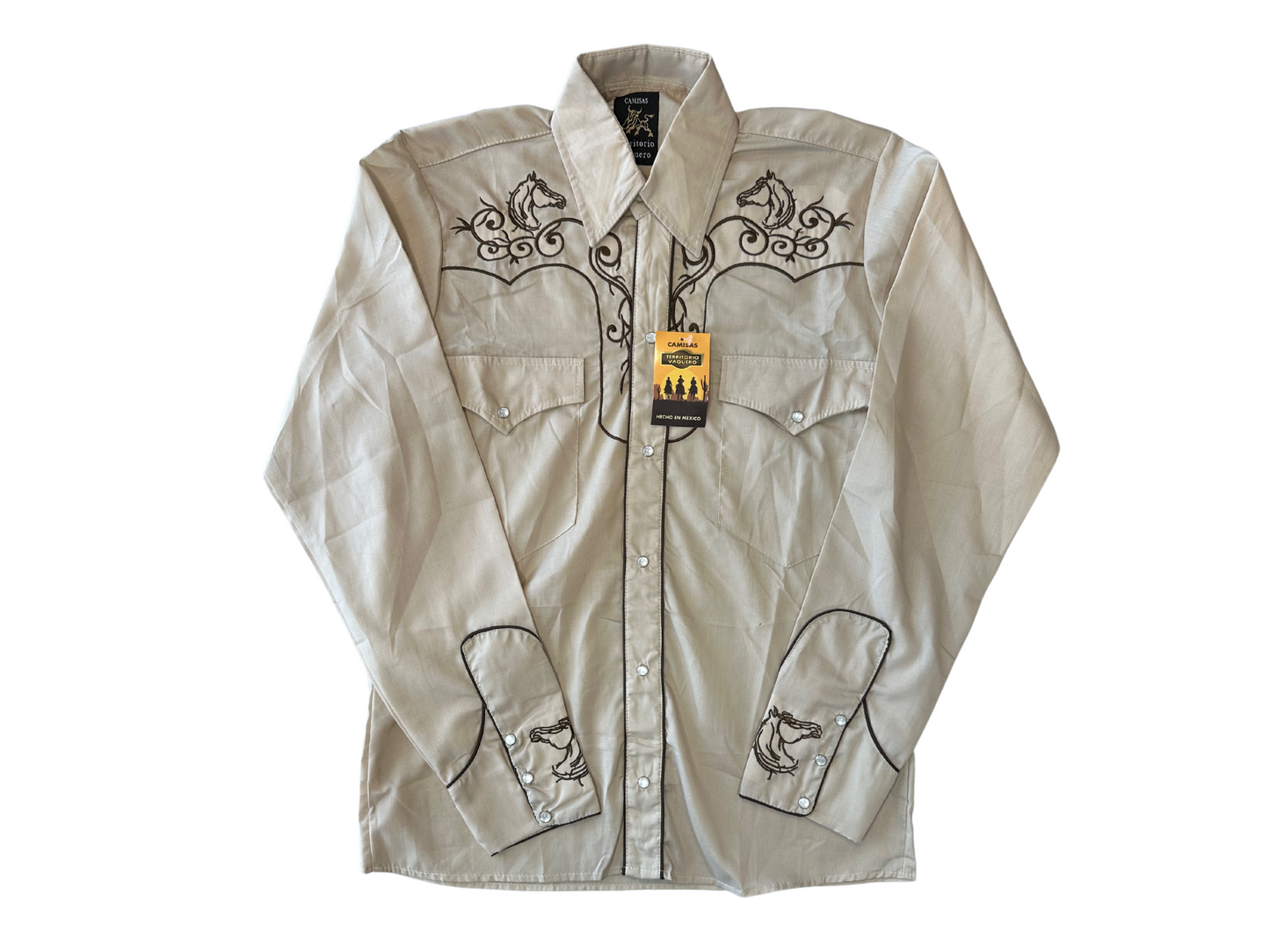Men's Tan & Brown Horse Cowboy Shirt