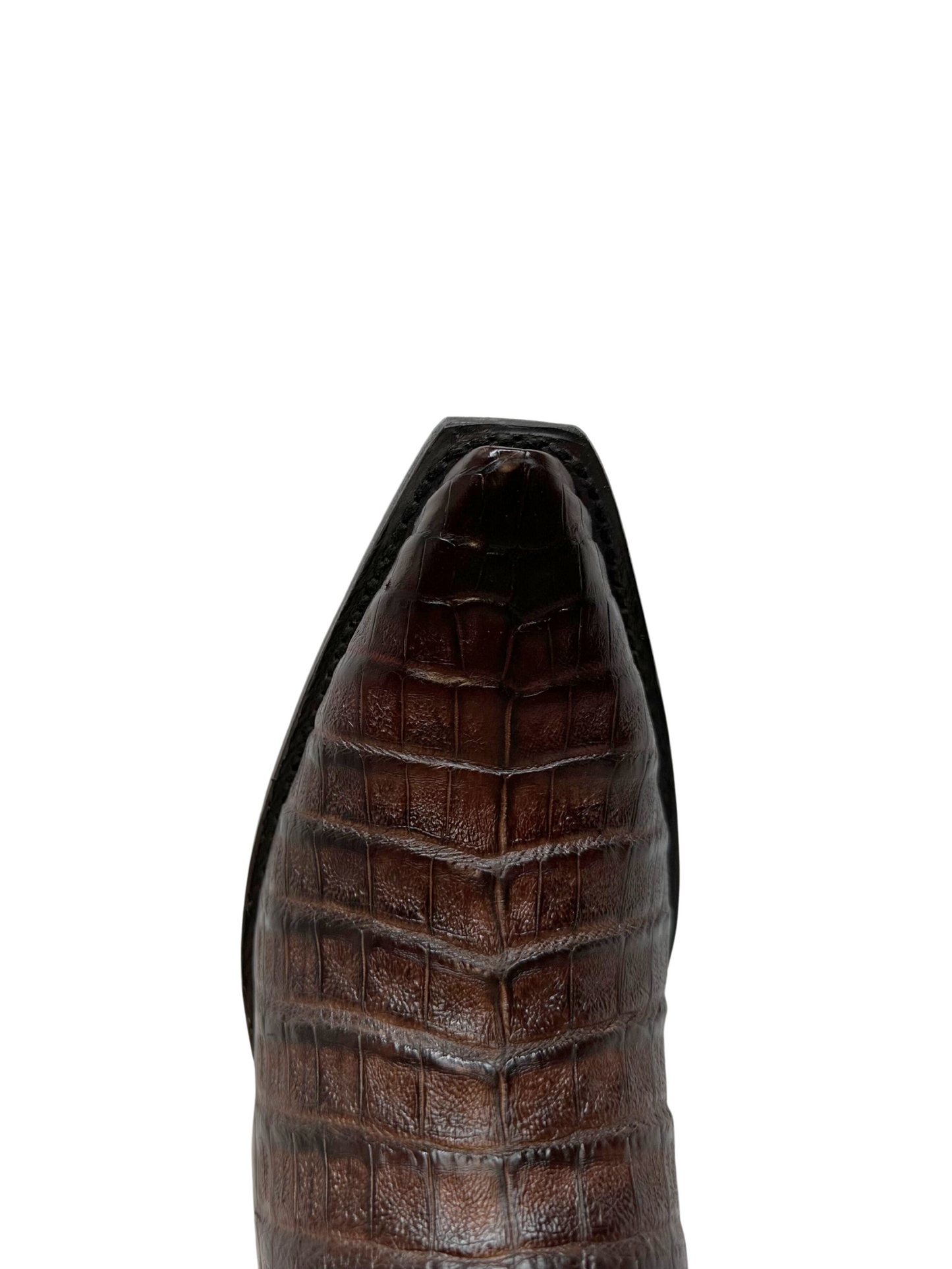 Wild West Faded Brown Genuine Caiman Belly Snip Toe Boot