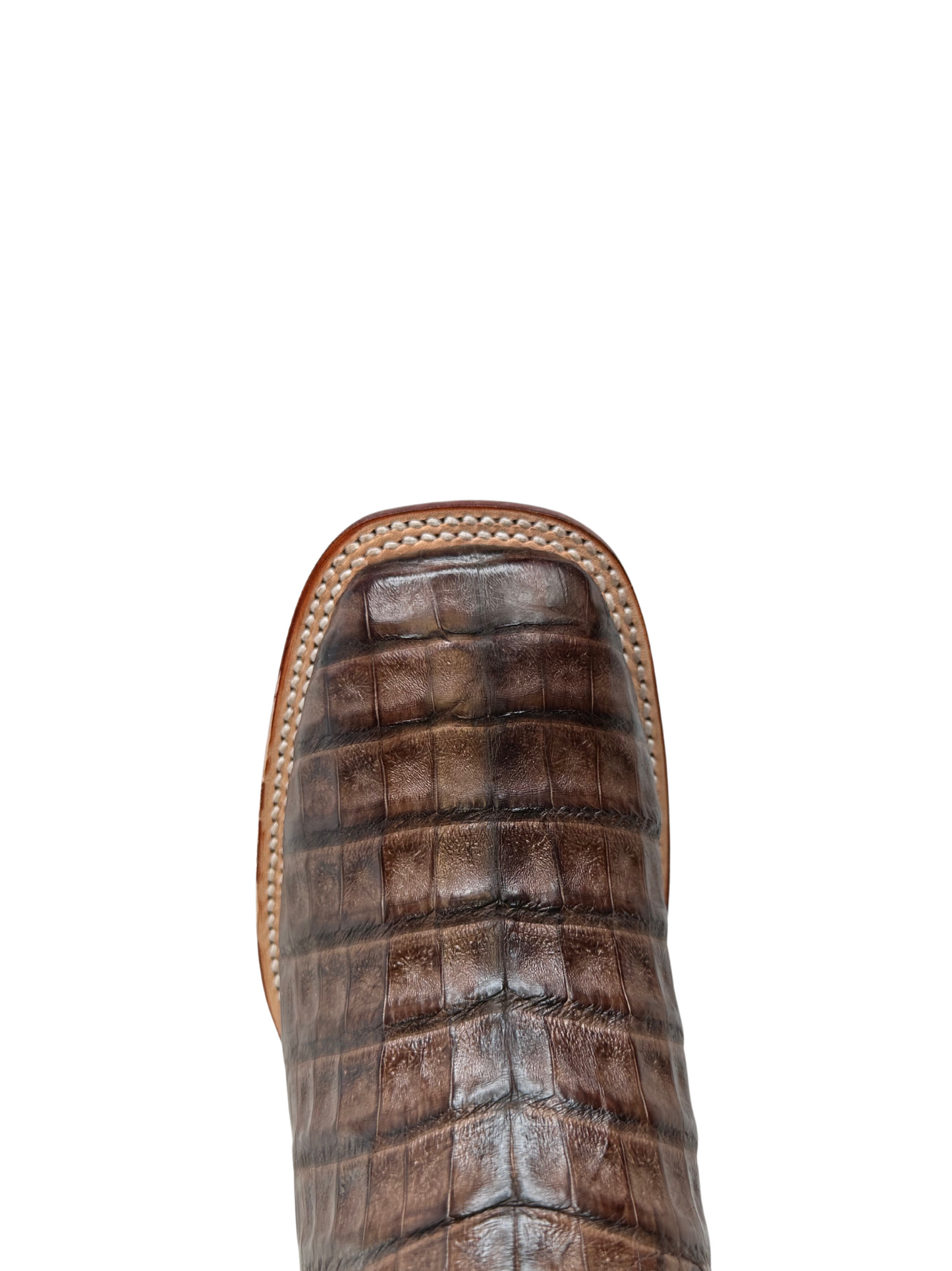 Wild West Brown Genuine Caiman Belly Ranch Toe Boot