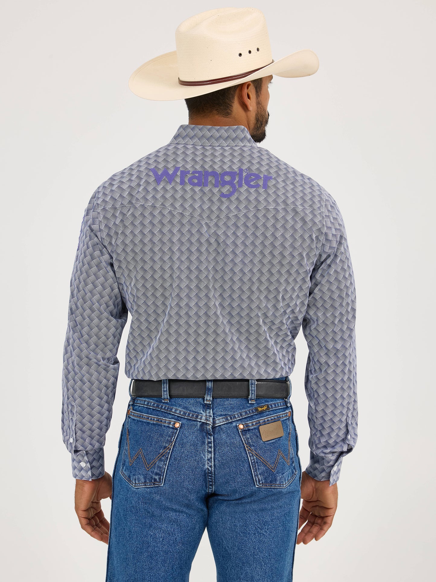 Wrangler Logo Navy Orchid Long Sleeve Button Down Shirt