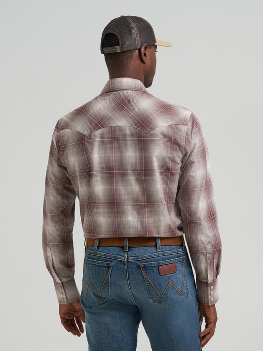 Wrangler Men's Long Sleeve Western Snap Shirt - Mahogony