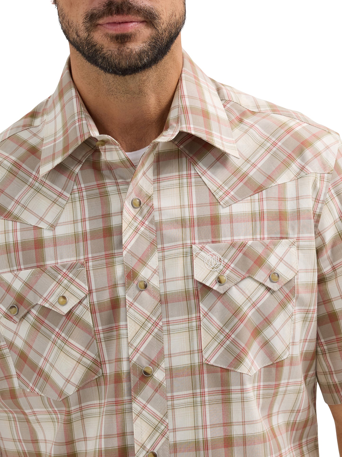Wrangler Men's Retro Short Sleeve Button Down Brown Beige Plaid Shirt