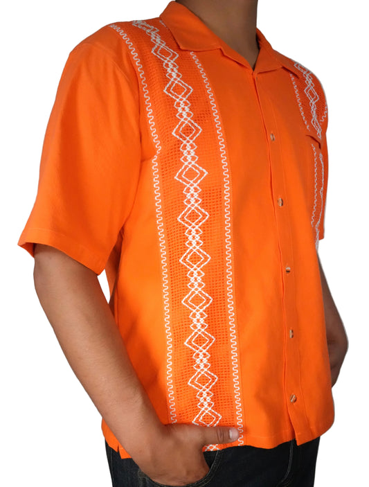 Men's Short Sleeve Cotton Guayabera - Orange