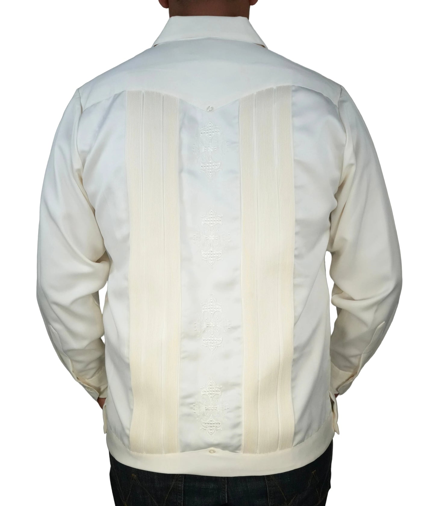 Copacabana Men's Long Sleeve Polyester Guayabera - Bone