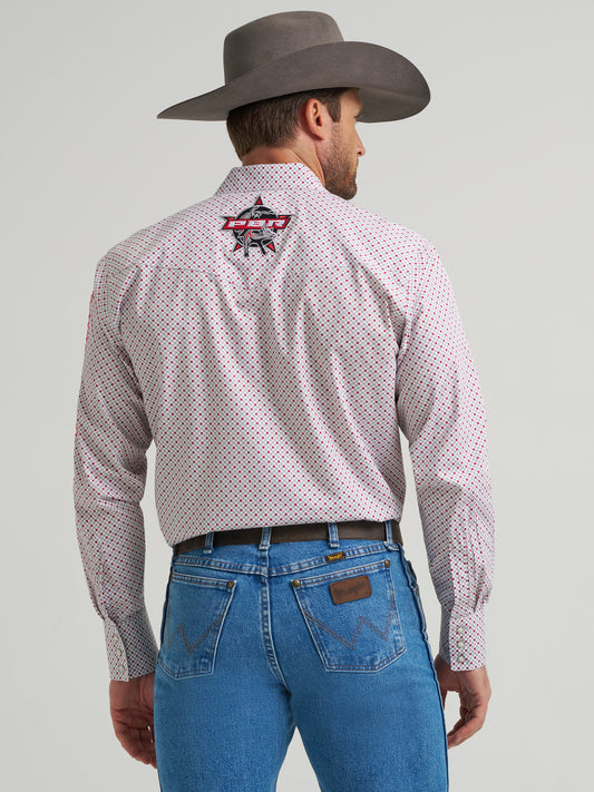 Wrangler Men's PBR Logo Long Sleeve Red Diamond Western Snap Shirt