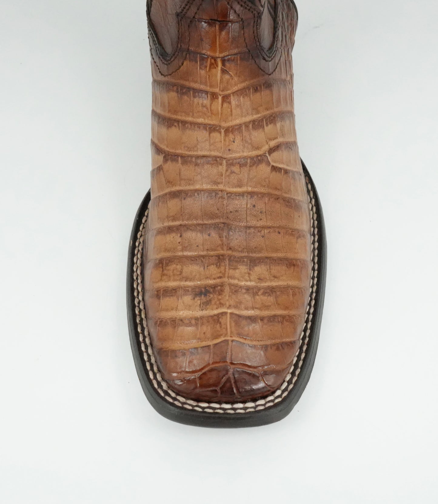 Cuadra Men's Engraved Sand Genuine Caiman Leather Cowboy Boots