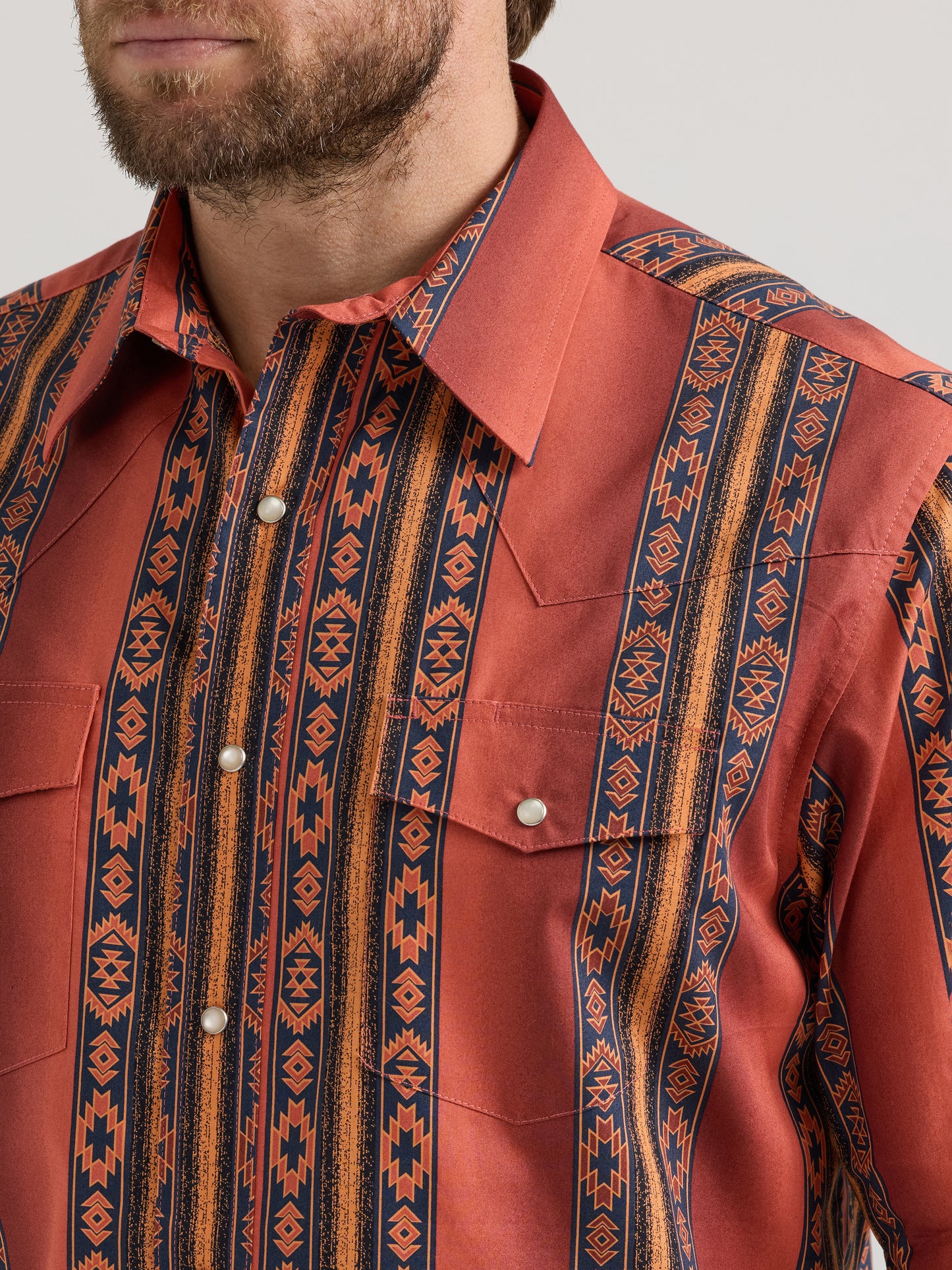 Wrangler x Checotah Western Red Orange Long Sleeve Button Down Shirt