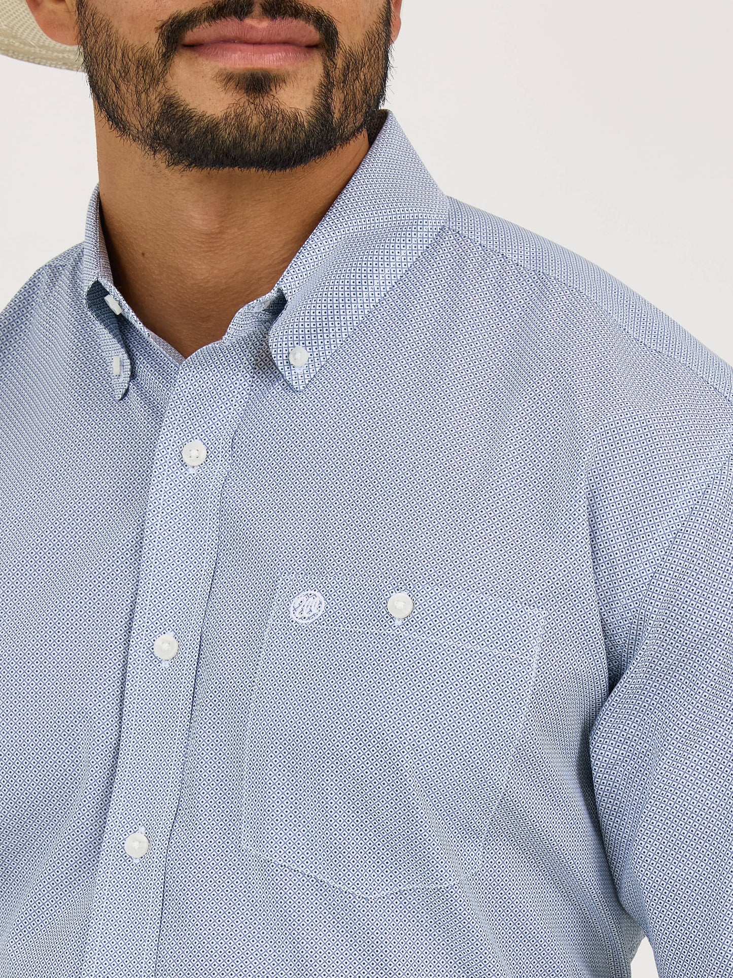 Wrangler Men's Short Sleeve Button Down Blue Print Shirt