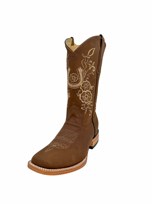Centenario Women's Papaya Floral Horseshoe Square Toe Boot