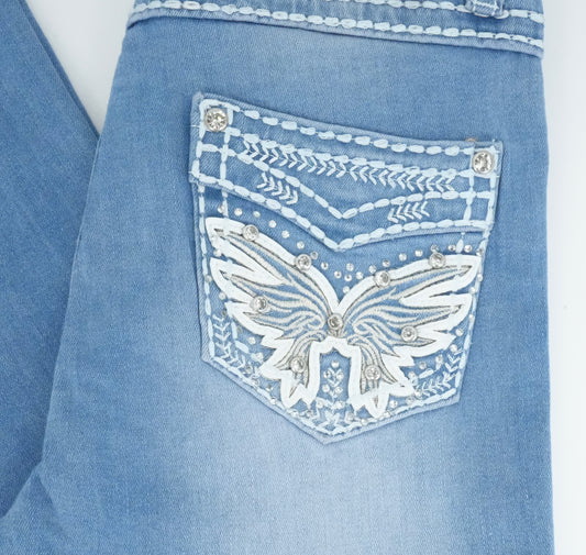 Girl's Miranda Bling Butterfly Pocket Light Blue Bootcut Jean