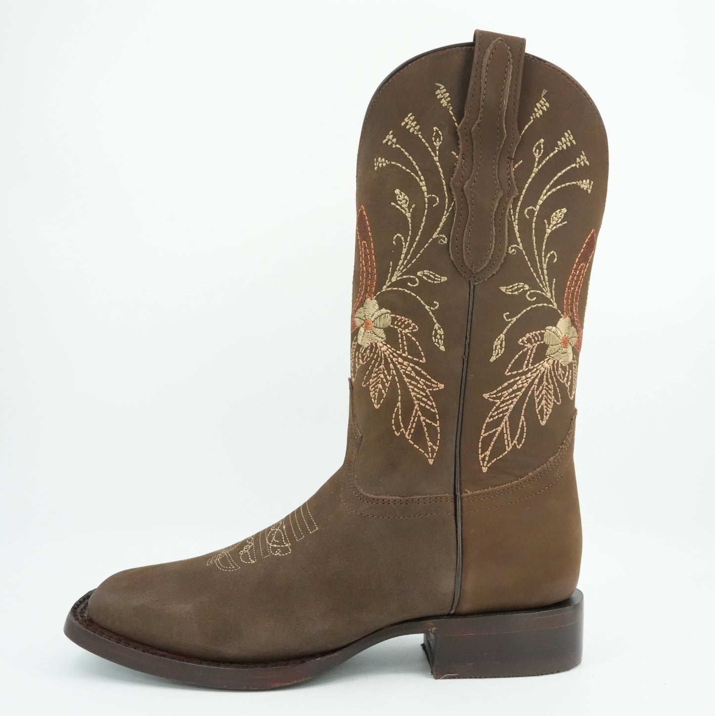 Centenario Women's Camel Embroidered Horseshoes Wide Square Toe Boot