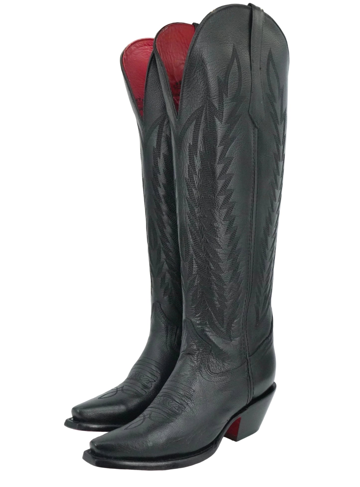 Rock'em Women's Gia Tall Wide Calf Snip Toe Boot - Black Red Bottom