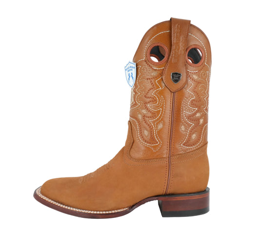 Wild West Men's Nobuck Light Brown Wide Square Toe Boot