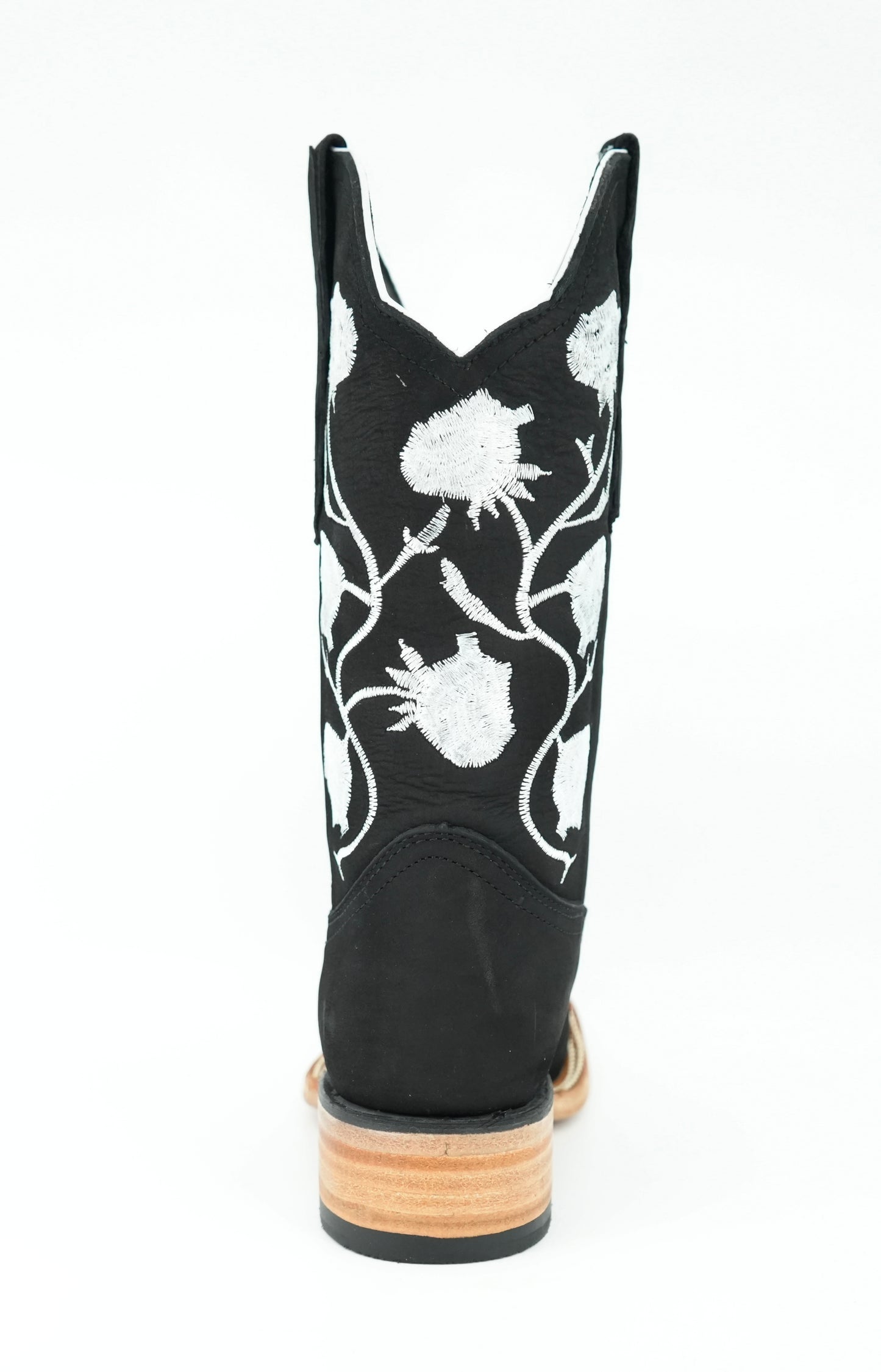 White Diamond Women's Black Roses Square Toe Leather Boot