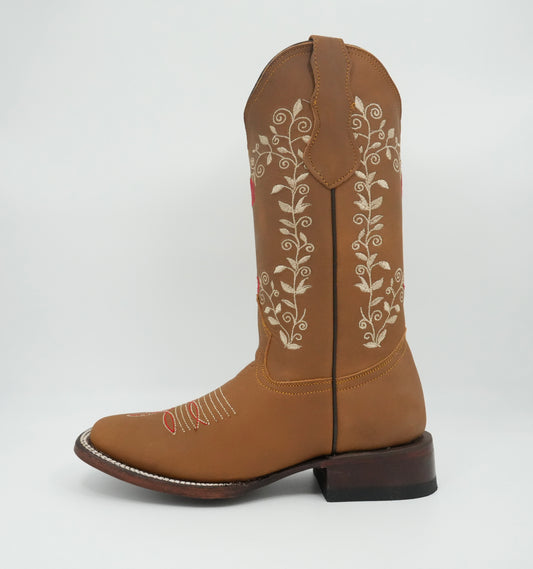 Stephy Women's Crazy Tang Floral Wide Square Toe Boot