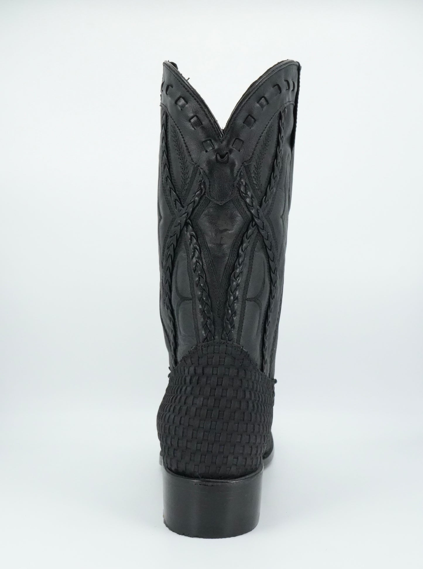 Rock'em Men's Petatillo Braided Leather Black Wide Square Toe Boot