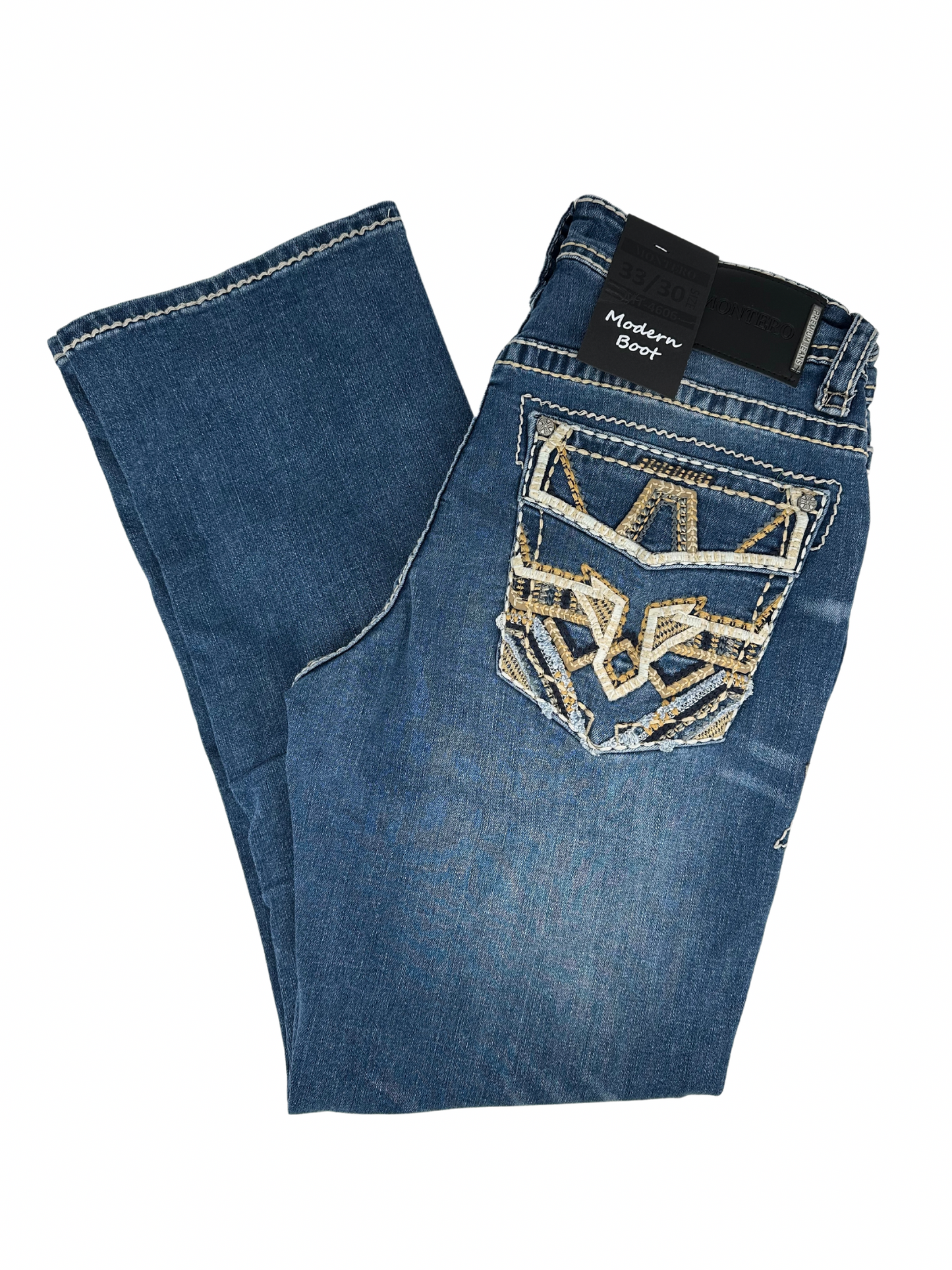 Montero Denim T Stitched Pocket Medium Blue Modern Boot Jean