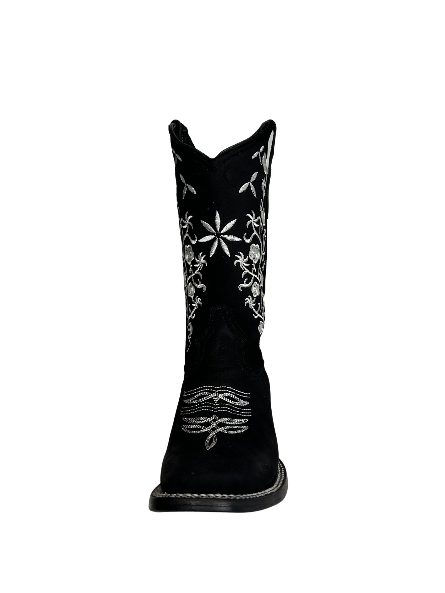 La Sierra Women's Black Floral Embroidered Square Toe Boot