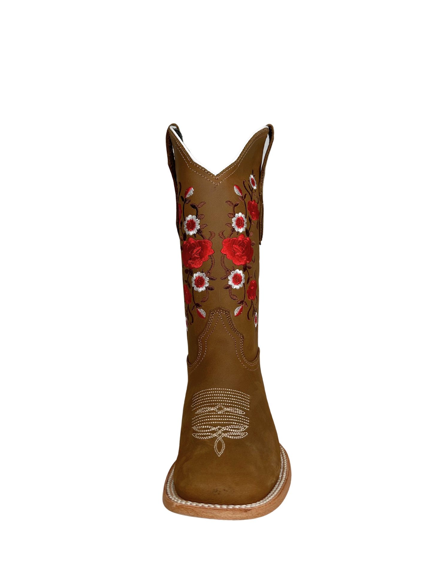 White Diamond Women's Red Floral Square Toe Leather Boot