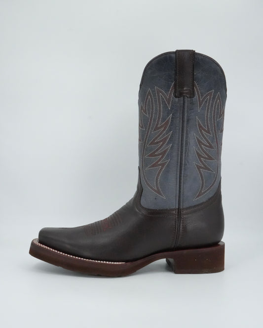 Denver Boots Men's Brown/Blue Leather Semi Square Toe Boot