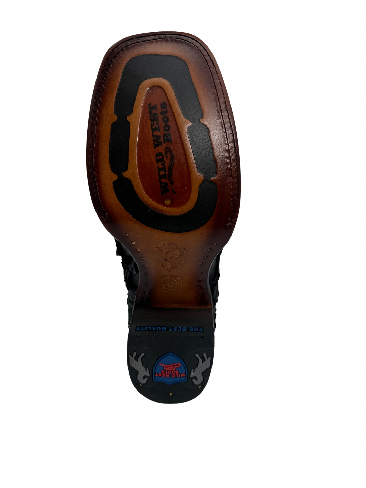 Wild West Men's Black Matte Genuine Pirarucu Wide Square Toe Boot