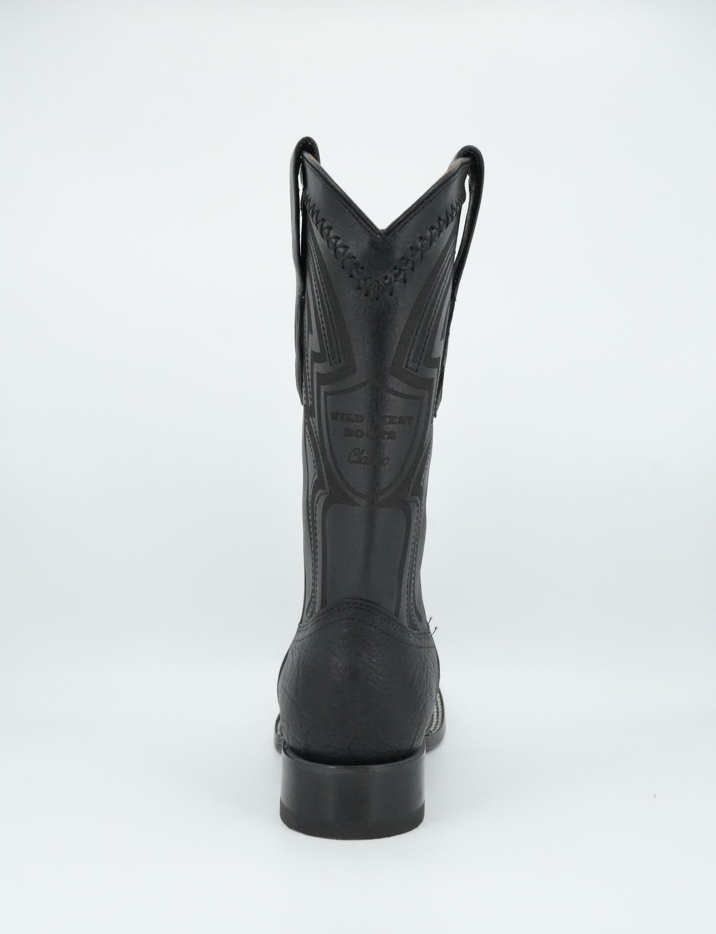 Wild West Men's Laser Bull Shoulder Black Wide Square Toe Boot