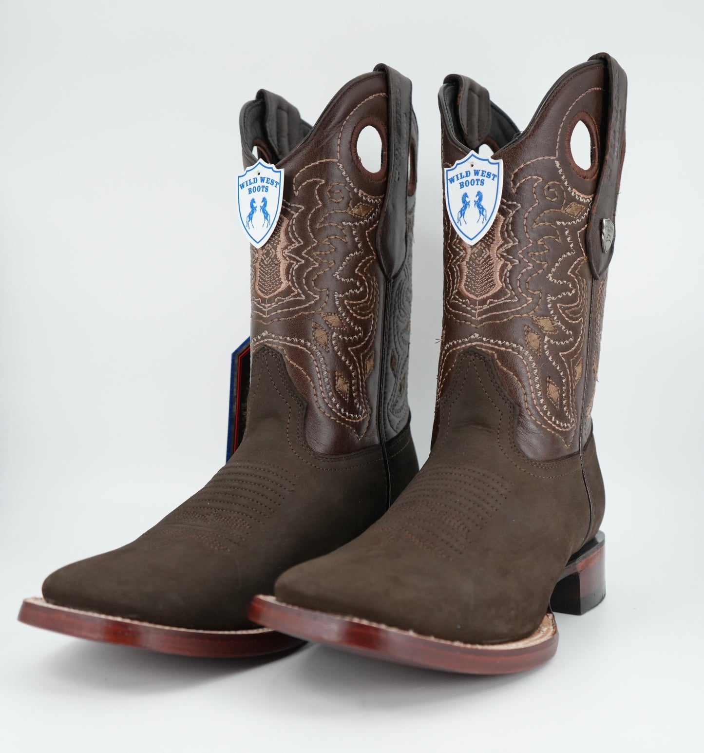 Wild West Botas con punta cuadrada en tabaco Nobuk para hombre