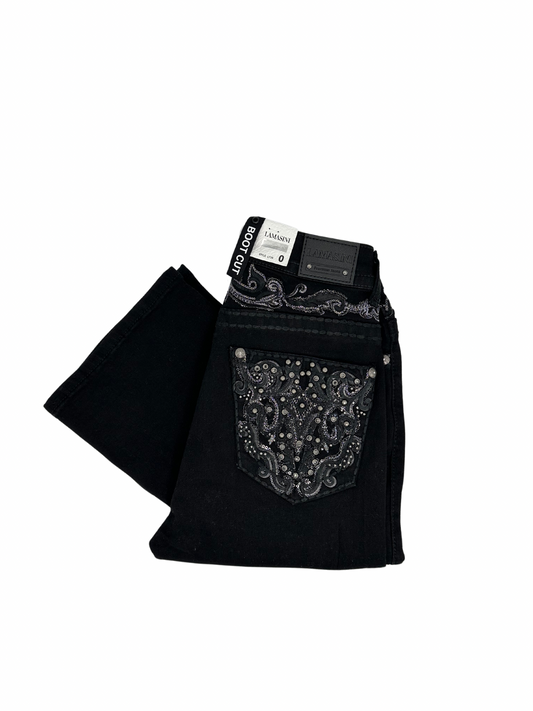Lamasini Black Bling Studded Pocket Design Bootcut Jean