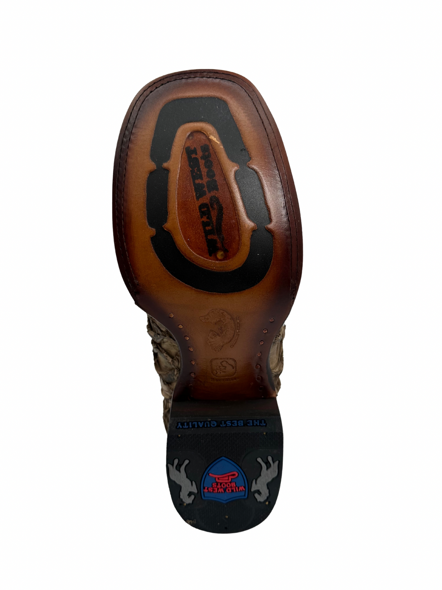 Wild West Men's Mocha Genuine Pirarucu Wide Square Toe Boot