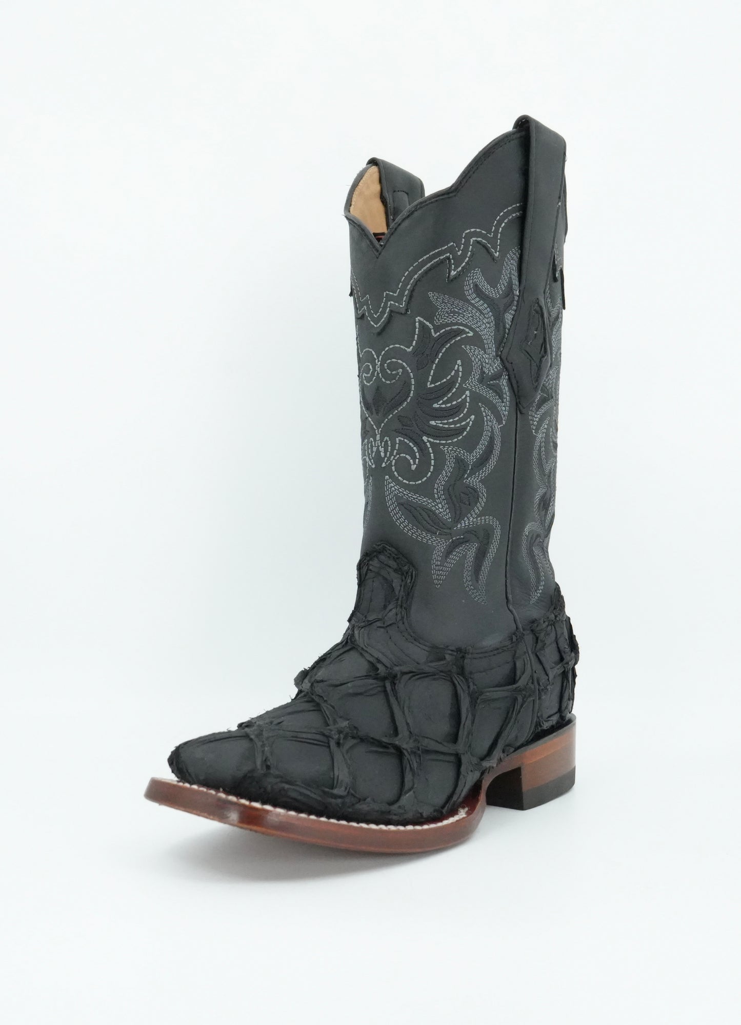 Los Altos Women's Black Genuine Pirarucu Leather Square Toe Boot