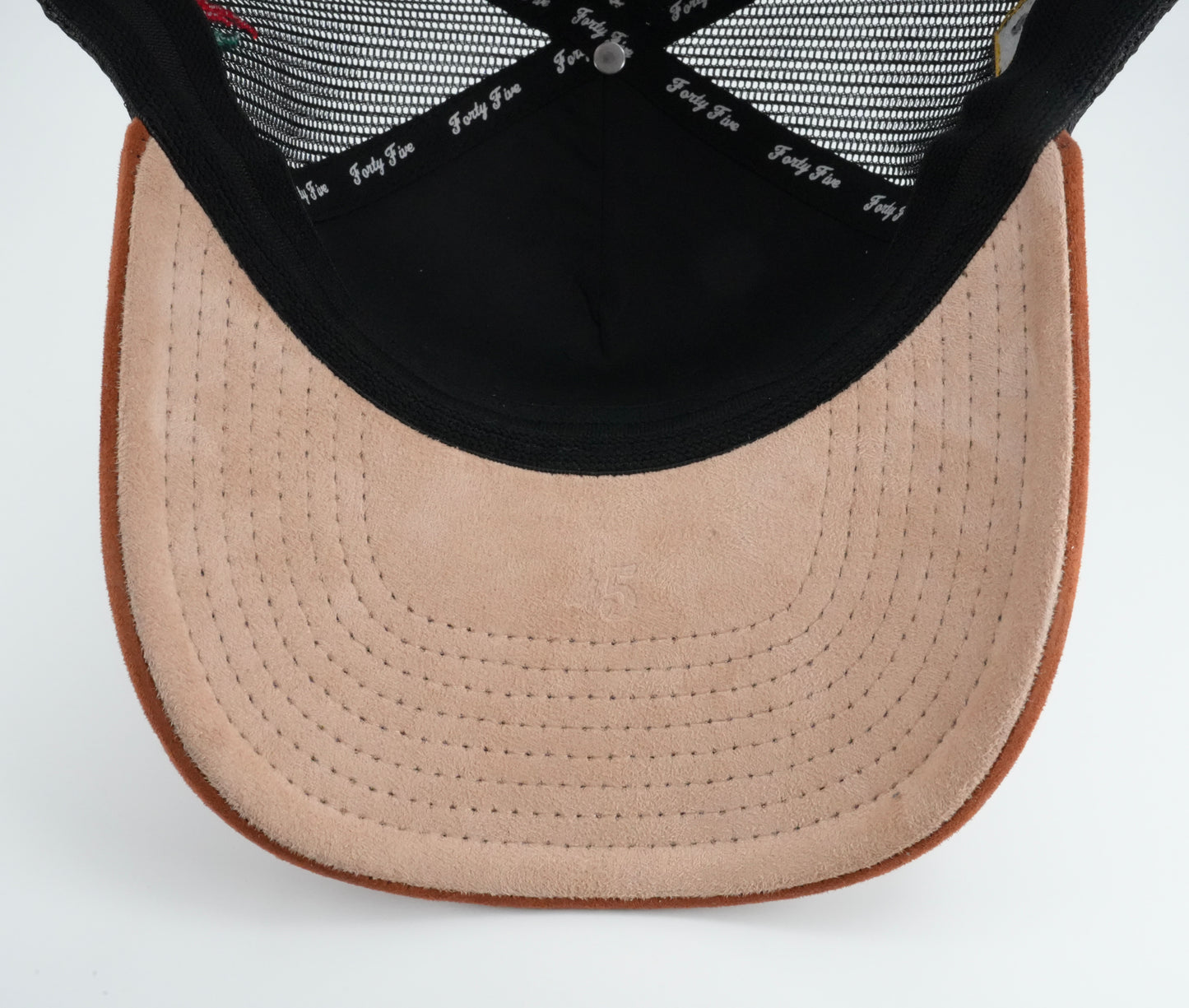 45 Rust Cursive Trucker Cap Black-Rust