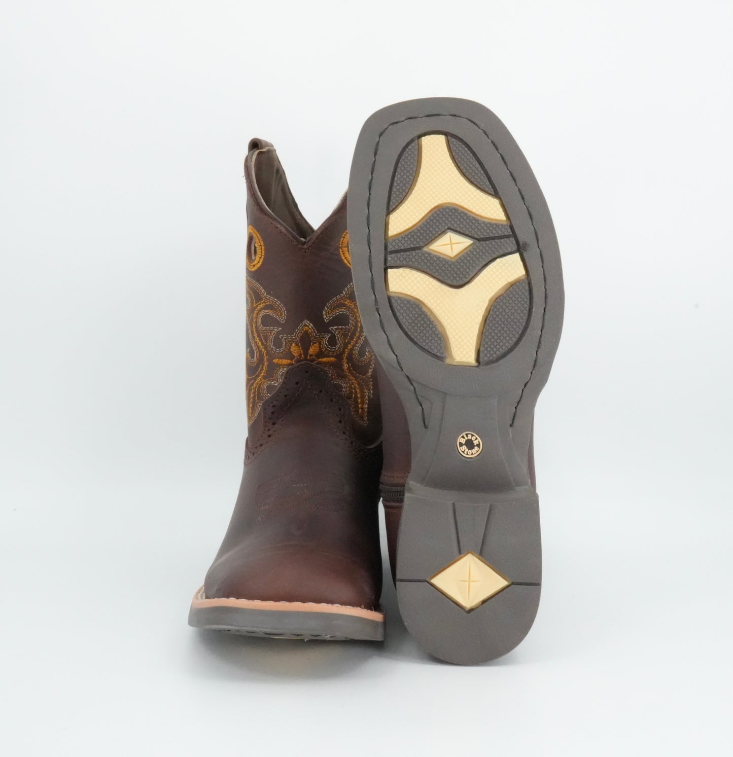 Black Stone Kid's Crazy Brown Yellow Stitched Boots