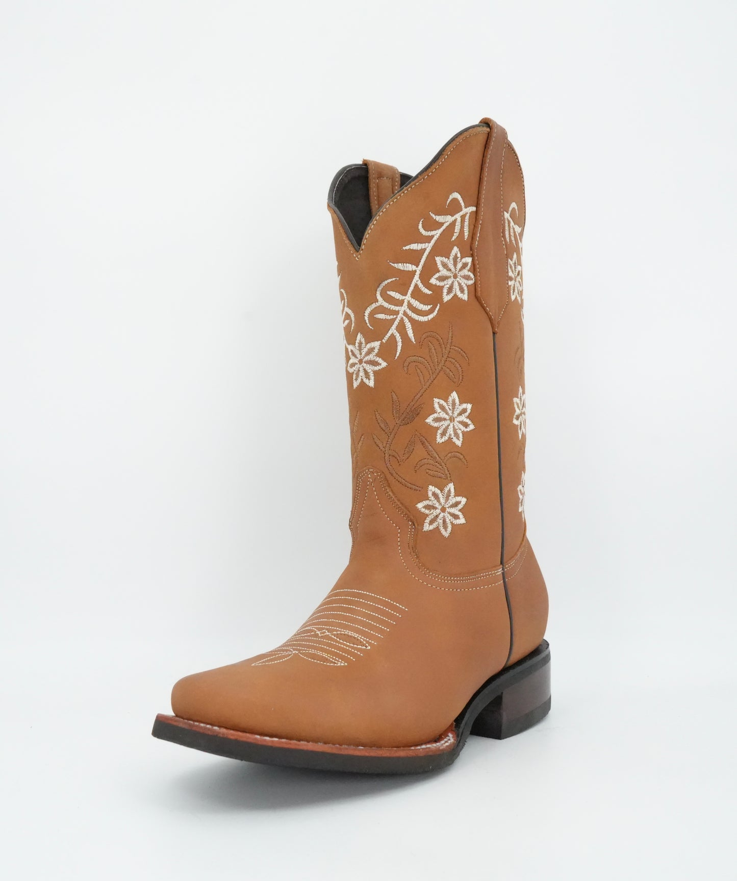 Stephy Women's Crazy Brown Floral Wide Square Toe Boot