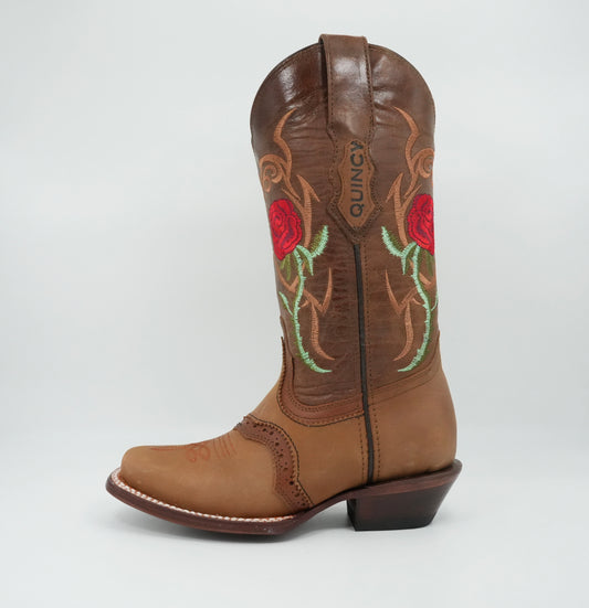 Quincy Women's Embroidered Crazy Honey Square Toe Boot