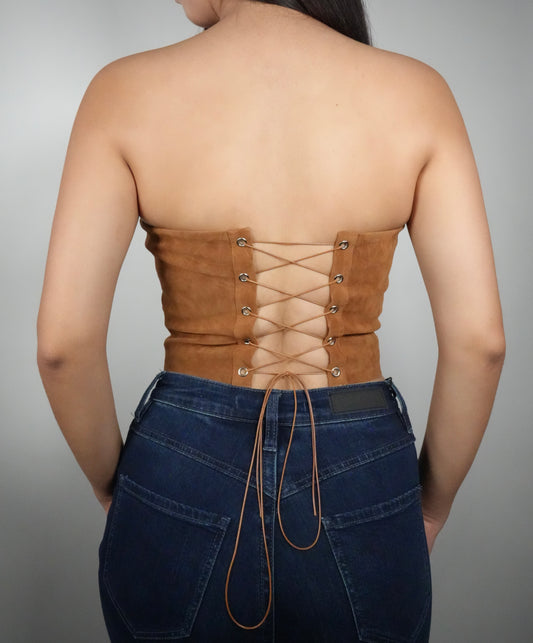 Women's Maple Embroidered Western Corset Top - Tan