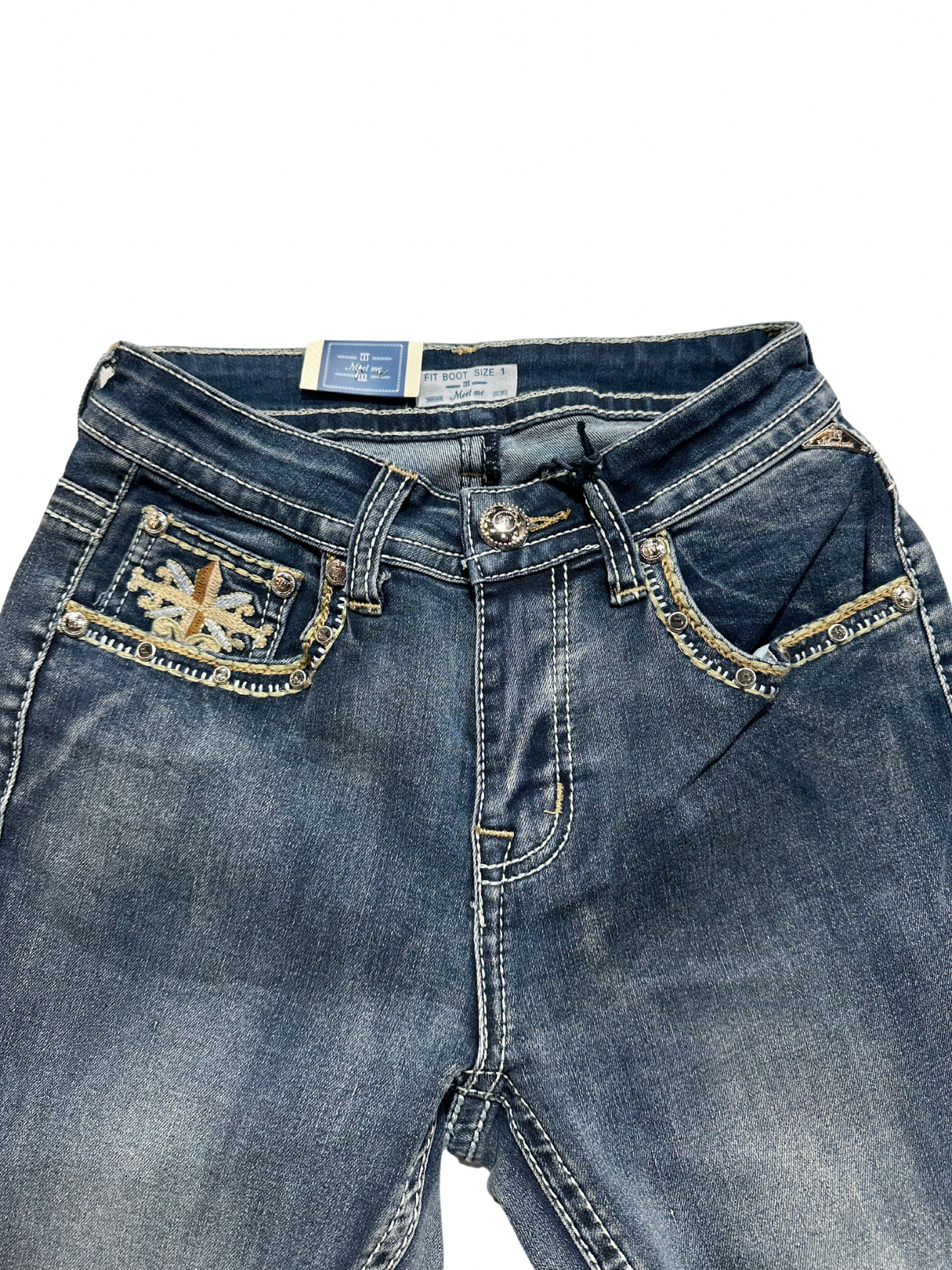 Meet Me Medium Blue Bling Royal Pocket Bootcut Jean