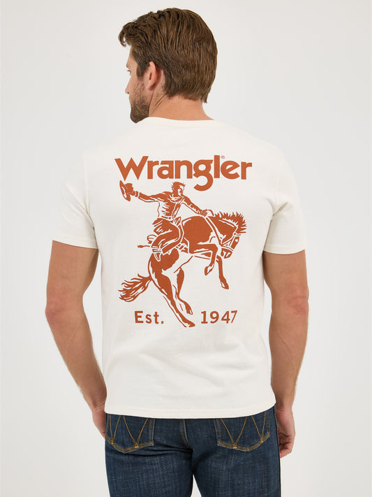 Wrangler Men's Bucking Cowboy Back Graphic Off White T-Shirt