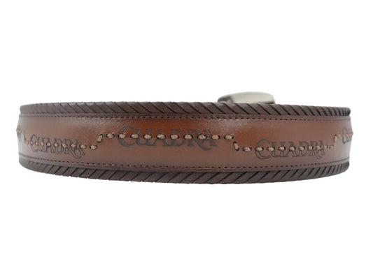 Cuadra Men's Laser Engraved Bovine Leather Belt - Honey