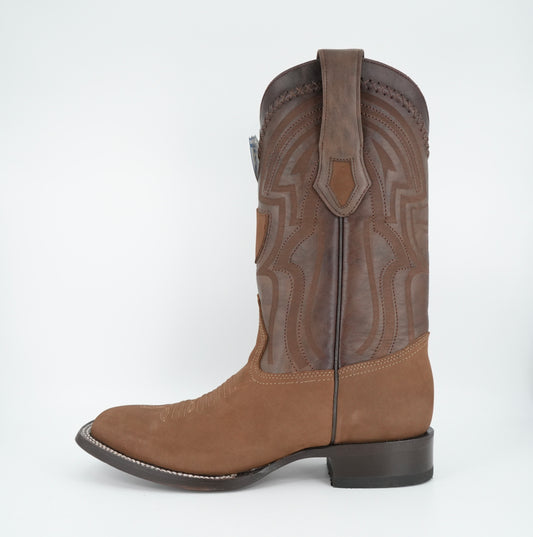 Wild West Men's Laser Nobuck Taupe Wide Square Toe Boot