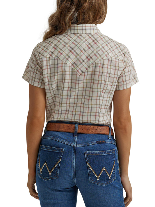 Wrangler Retro Cream Plaid Western Snap Short Sleeve Shirt
