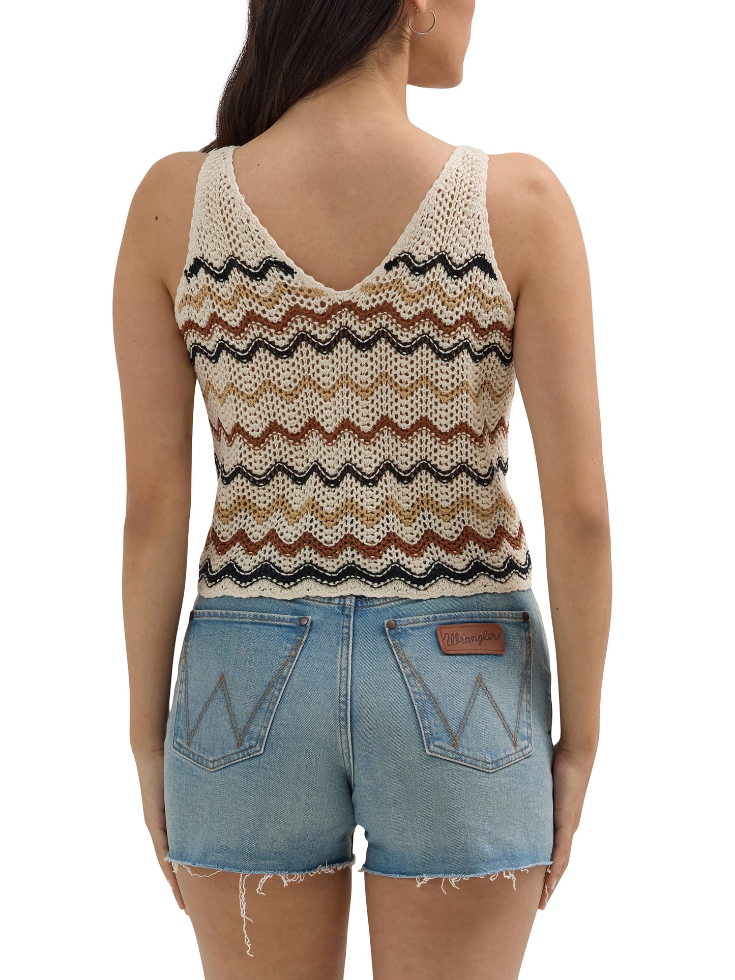 Wrangler Women's Crochet Retro Tank Top Chevron White