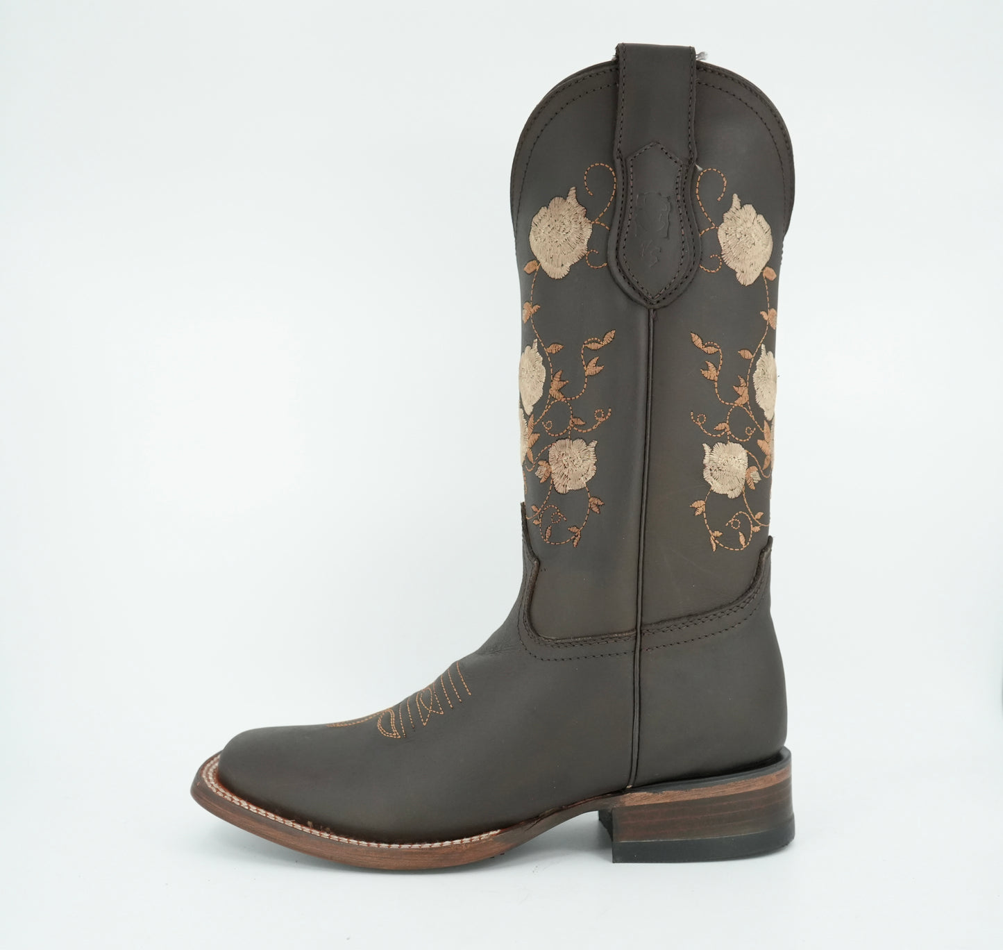 Vaquero Signature Women’s Brown Grasso Flowers Wide Square Toe Boot