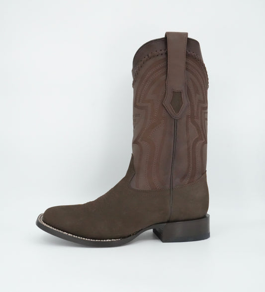 Wild West Men's Laser Nobuck Dark Tabacco Wide Square Toe Boot