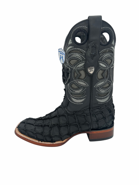 Wild West Men's Black Matte Genuine Pirarucu Wide Square Toe Boot