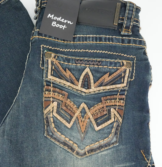 Montero Men's Stitched Pocket Medium Blue Modern Boot Jean